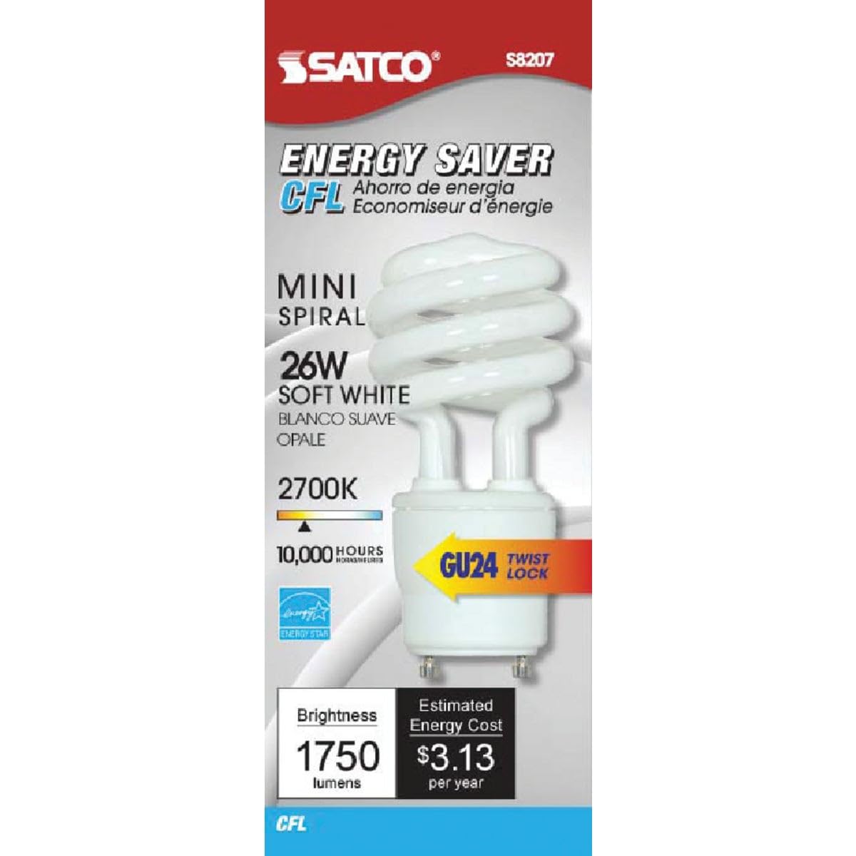 Satco S8204 15 Watt (60 Watt) 950 Lumens Mini Spiral CFL Soft White 2700K GU24 Base Light Bulb