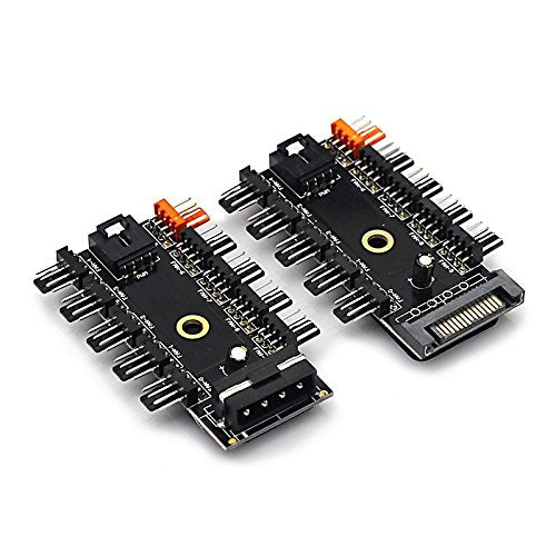 (2 Pack) Toptekits Chassis Fan Hub CPU Cooling HUB 10 Port 12V 4 Pin Fan PWM Fan Hub SATA Controller,1 Female to 10 Male 4Pin Fan Hub Splitter Cable