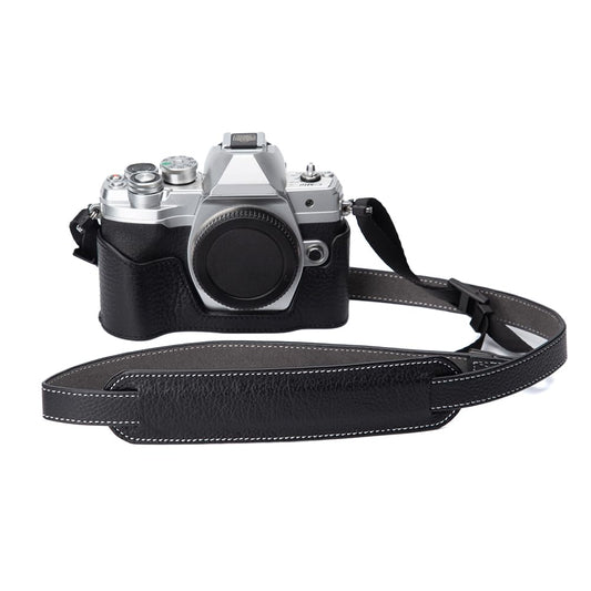 DBZZ E-M10 Mark IV Vintage Genuine Leather Camera Case?Half-Wrap Camera Protector For Olympus OM-D E-M10 Mark IV (Black set)