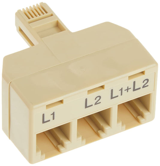 C2G Legrand Telephone Splitter, Two Line Splitter with NEMA Type B Connector for Smartphone Devices, Male to Female Two Line Adapter, Ivory Phone Line