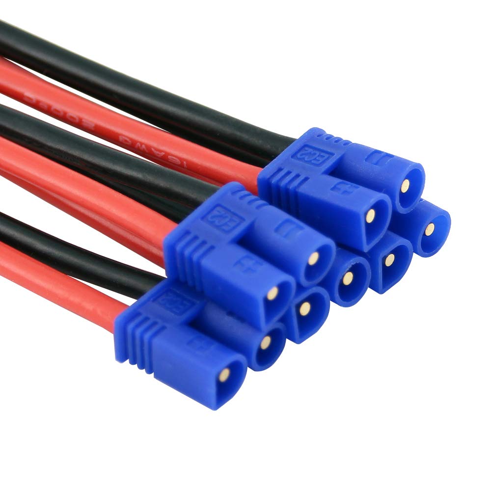 BDHI 5pcs EC2 Style Male Connectors Adapters Cable with 10cm 16awg Silicone Wire for ESC Charger(B160-5)