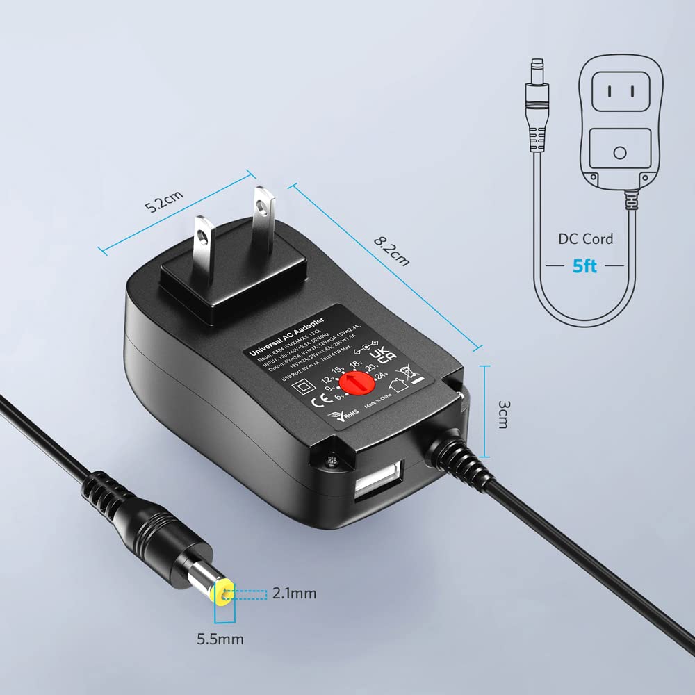 Belker 41W Universal 6V 9V 12V 15V 18V 20V 24V AC DC Adapter Power Supply for Household Electronics Router Smart Phone Mp3 Tablets CCTV Cameras…