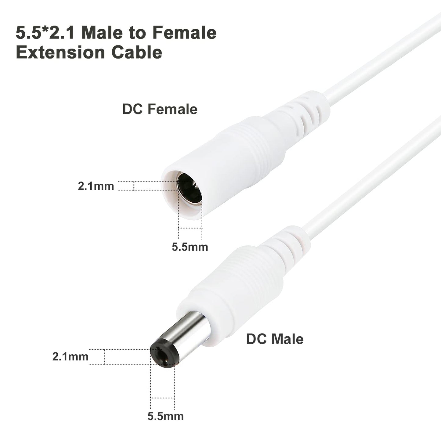 WILDHD DC Power Extension Cable 33ft, 2.1mm x 5.5mm Plug Compatible with 12V DC Adapter Cord for CCTV Security Camera, IP Camera, Standalone DVR (33ft