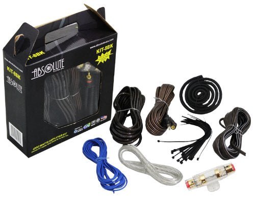Absolute KIT-8BK 1200 Watts 8 Gauge Complete Amplifier Installation Kit (Black Color)