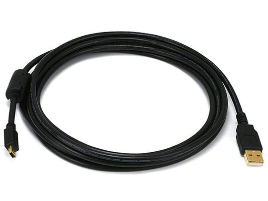 Monoprice USB 2.0 Type-A to Mini-B 5-Pin Cable, with Ferrite Core, Gold-Plated, 28/24AWG, 6 Feet, Black