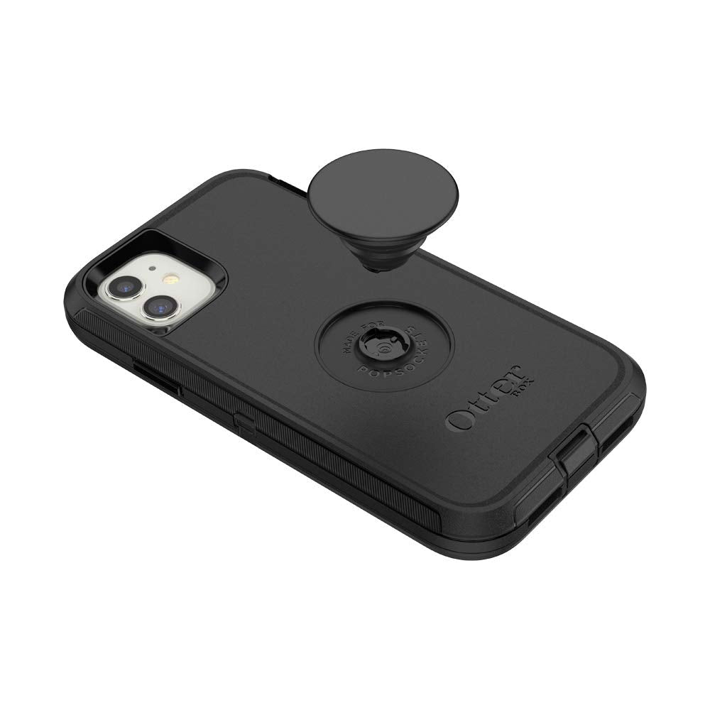 Otter + Pop for iPhone 11: OtterBox Defender Series Case with PopSockets Swappable PopTop - Black and Aluminum Black