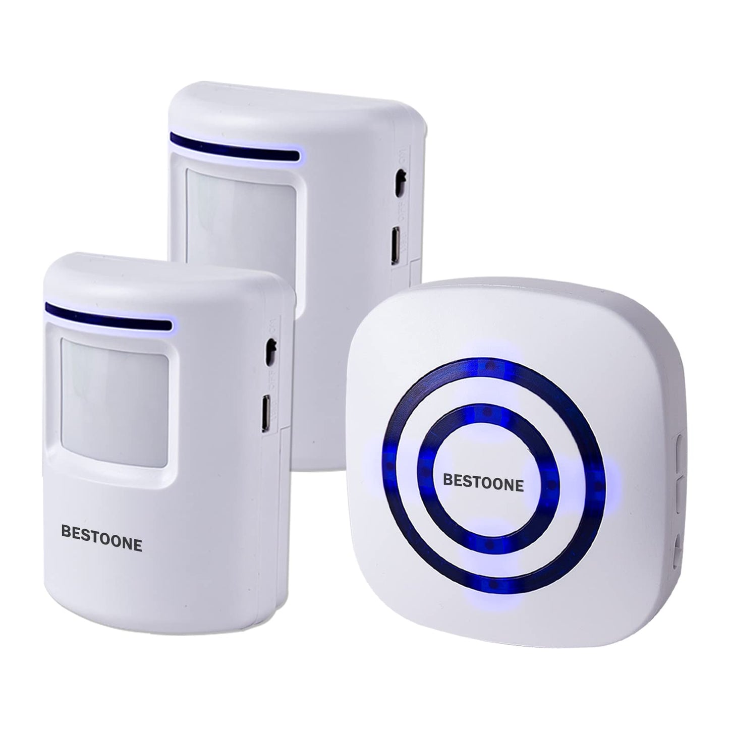 BESTOONE Motion Sensor Alarm, Long Range Wireless Driveway Alarm, Indoor Home Security System Electric Doorbells, 2 Motion Detector and 1 Alarm, 38