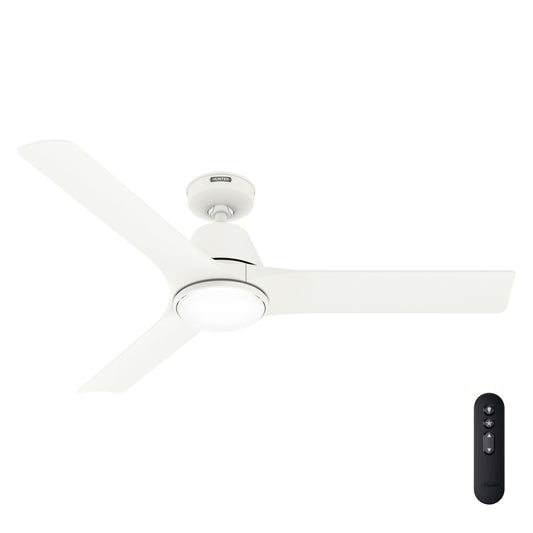 Hunter Fan 52 inch Ceiling Fan with Light, Outdoor or Indoor White Ceiling Fan with Remote for Porch, Living Room, Office, Kitchen, Garage, 3 Blades
