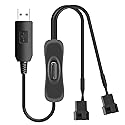 HSZJsto DC 12V Voltage Step-Up USB to Dual 3 & 4-Pin PC Fan Sleeved Power Adapter Cable, DC 5V Step up 5-12V, with 2-Way Splitter Cable
