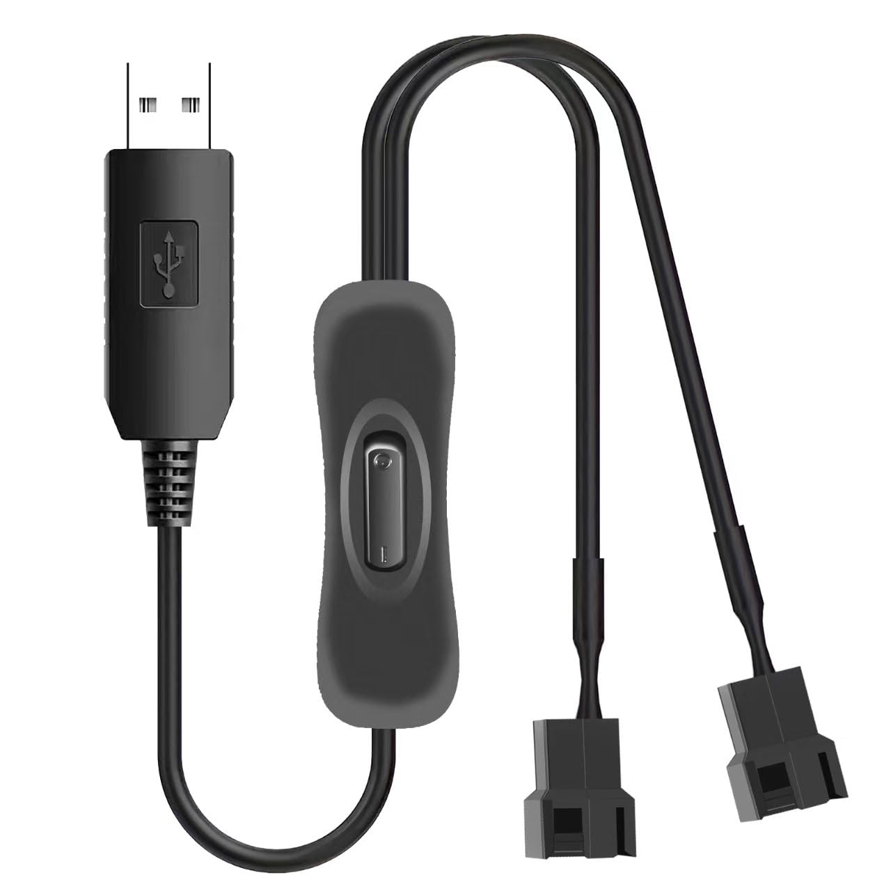 HSZJsto DC 12V Voltage Step-Up USB to Dual 3 & 4-Pin PC Fan Sleeved Power Adapter Cable, DC 5V Step up 5-12V, with 2-Way Splitter Cable