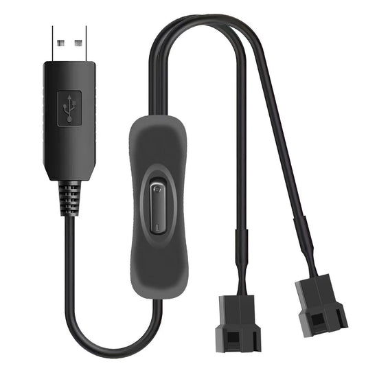HSZJsto DC 12V Voltage Step-Up USB to Dual 3 & 4-Pin PC Fan Sleeved Power Adapter Cable, DC 5V Step up 5-12V, with 2-Way Splitter Cable