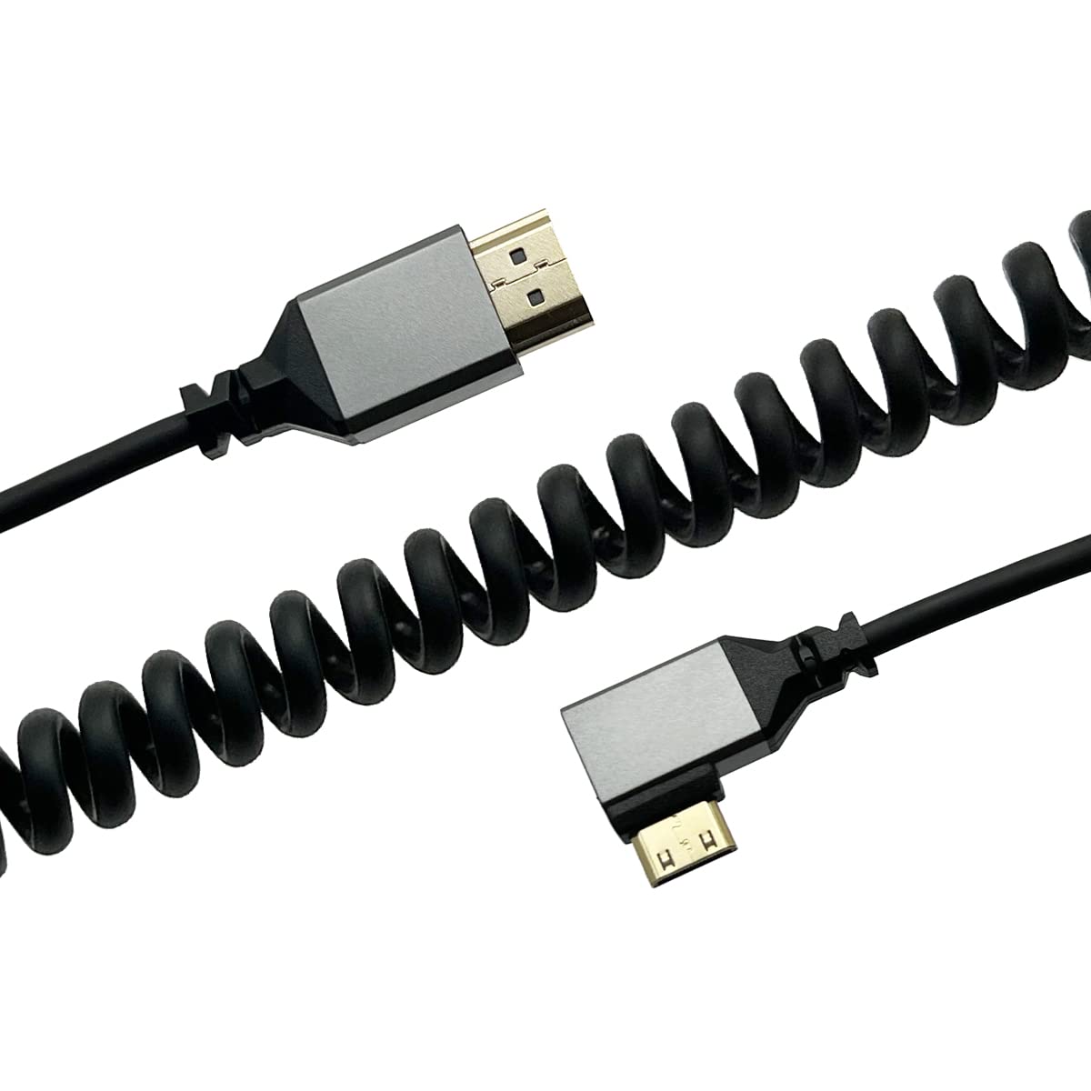 Seadream Mini HDMI to HDMI Cable,Coiled Angled Mini HDMI Male to HDMI Male Converter Adapter Cable, Support 3D, 4K@60HZ 18Gbps 1080P Resolution