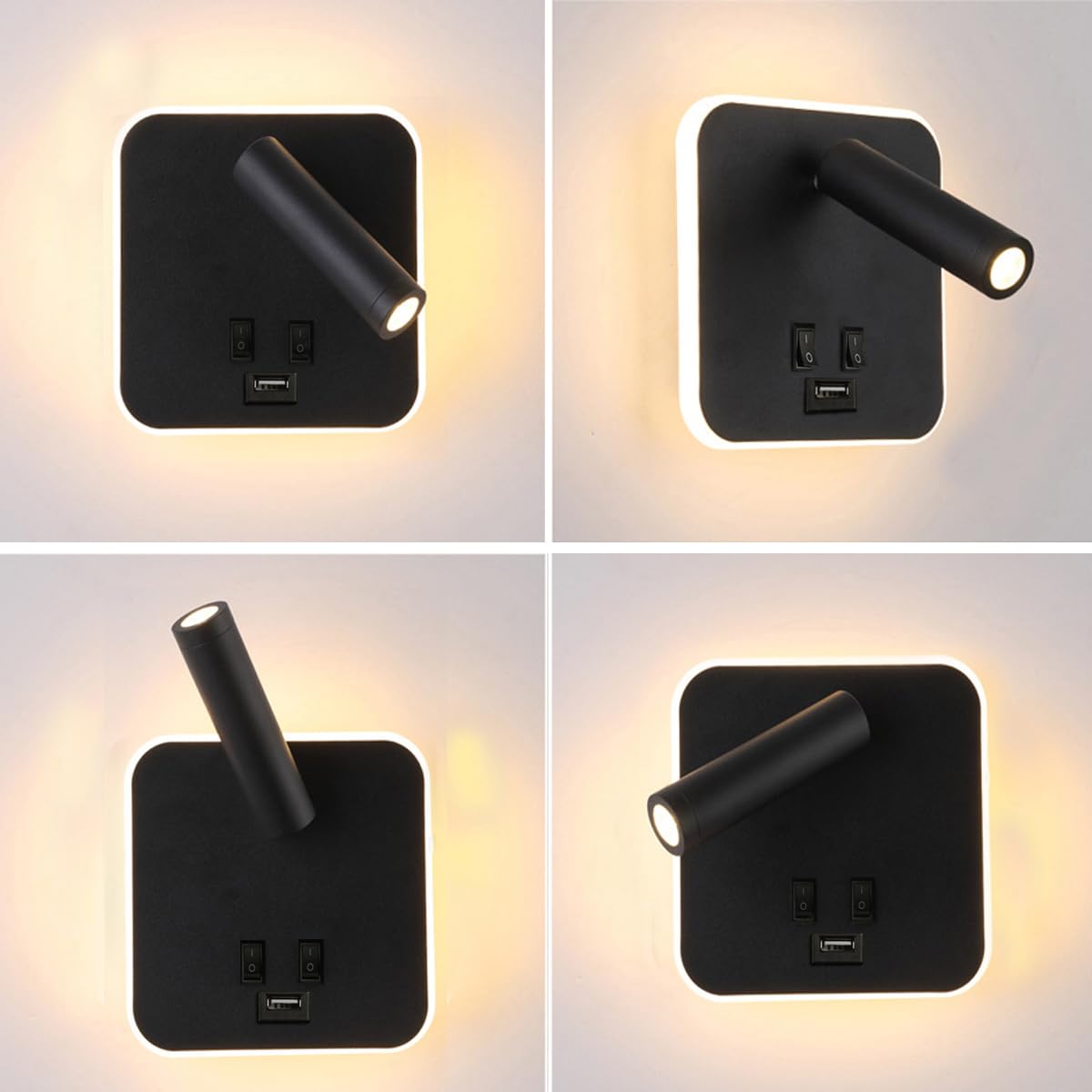 AIRTWESD USB Charging Port Wall Wash Light Black Bed LED with Interior Wall Adjustable Spotlight Reading lamp Wall lamp Bedroom Indoor Bedside Lamp