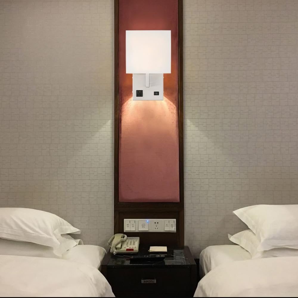 HomeFocus - Bedside Wall Light with Outlet,Wall Lamp,Wall Sconces,Wall Lamp for Bedroom,Living Room,Wall Light for Home and Hotel,Metal,Satin