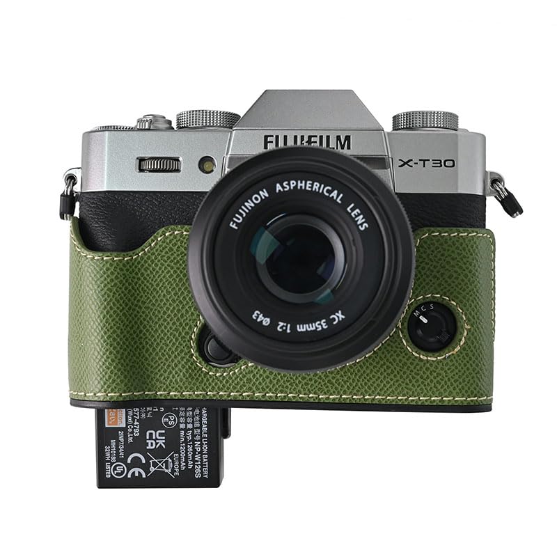 BMAOLLONGB X-T30 III Case, Handmade PU Leather Half Camera Case Bag Cover Bottom Opening Version for Fujifilm XT30 X-T30 III/II With Hand Strap