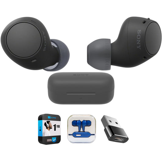 Sony WFC510/B Truly Wireless Earbuds with 22-Hour Battery, IPX4, Multipoint, Black Bundle with in-Ear Headphone (Colors May Vary), Converter Adapter…