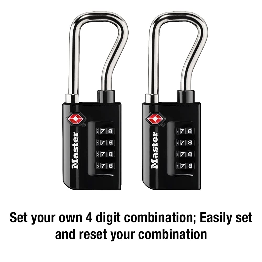 Master Lock TSA Approved Luggage Locks 2 Pack – Set Your Own Combination Travel Padlocks for Suitcases, Backpacks & Bags (4696T, Black)