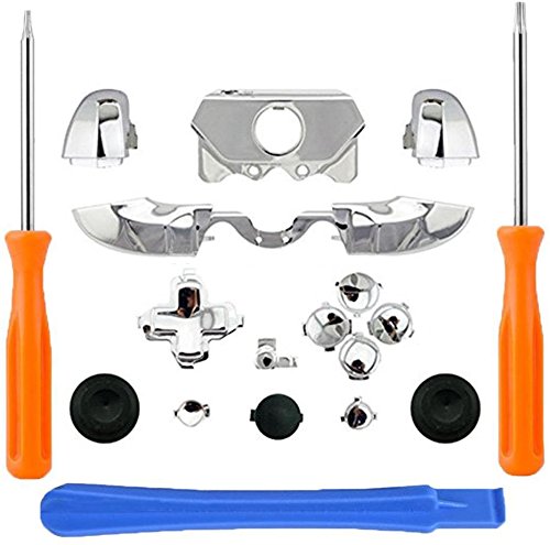 New Thumbsticks Bumpers Dpad Trigger Buttons Set + LB RB LT RT for Xbox One Elite Controller with Tools Chrome Silver