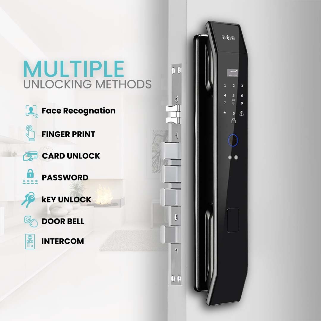 Smart Door Lock with 3D Face Recognition & Camera, Video Doorbell with Intercom, Fingerprint Keyless Entry, Password, IC Card, Key, Alexa Compatible