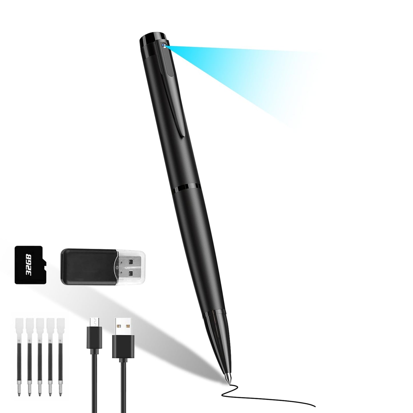 TAOZHI Mini Camera Pen HD 1080P Portable Security Cam with 32GB SD Card Loop Recording or Photo Nanny for Indoor and Outdoor