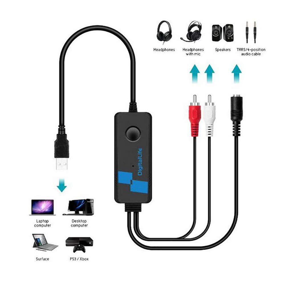 SATMW 2.1CH Gaming USB Audio Sound Card Adapter with USB to RCA R/L Stereo Speaker 3.5mm Jack for Game Headsets
