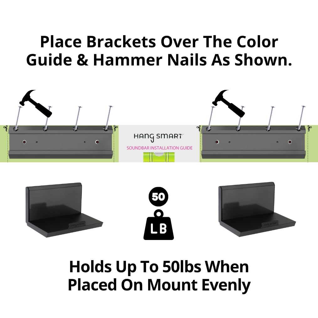 HangSmart TV Soundbar Mount NO Stud & NO Drill Easy Install, DIY Universal Sound Bar Wall Mount Bracket, Holds up to 50LBS, Adjustable fits Most