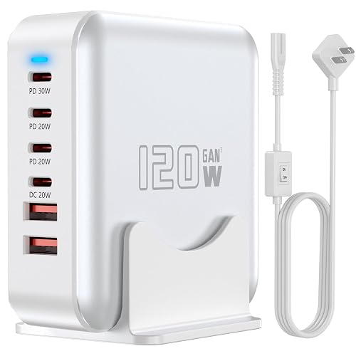 USB C Fast Charger Block, 120W 6-Port Charging Station GaN Hub Adapter, USB C Wall Multi Charger Power Strip Plug with On/Off Switch for iPad iPhone