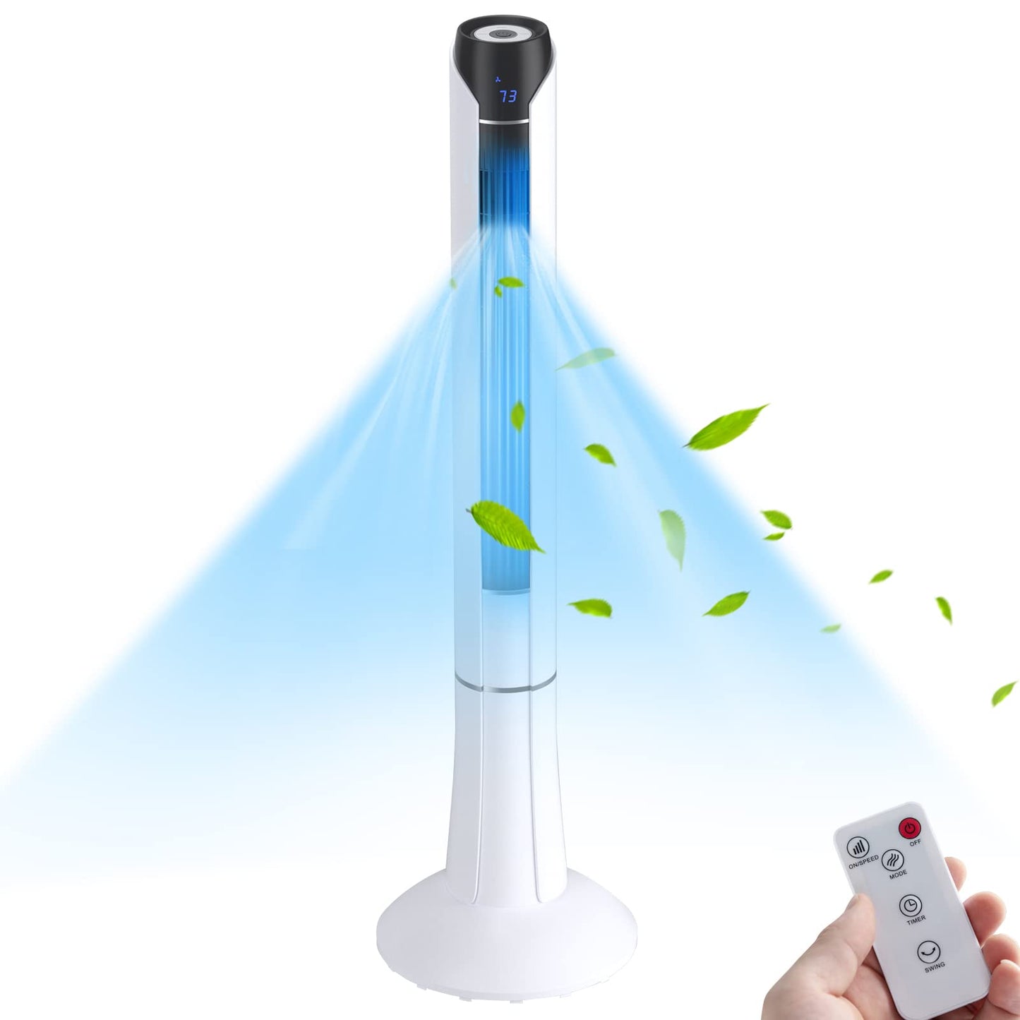 LDAILY 48” Tower Fan, 80 °Oscillating Bladeless Fan w/Remote Control, LED Display, 15H Timer, 3 Speeds, 3 Modes, Portable Quiet Standing Fan