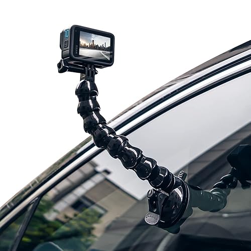 SUREWO Flexible Gooseneck Suction Cup Camera Car Mount Compatible with Gopro Hero 13 Black,Hero 12/11/10/9/8/7/6/5 Black,DJI Osmo Action 5