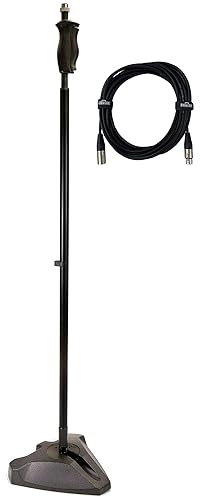 Hamilton KB800M Professional Foldable Microphone Stand, Adjustable Height up to 68.5 Inches w/Ergonomic Clutch - Bundle w/Cable
