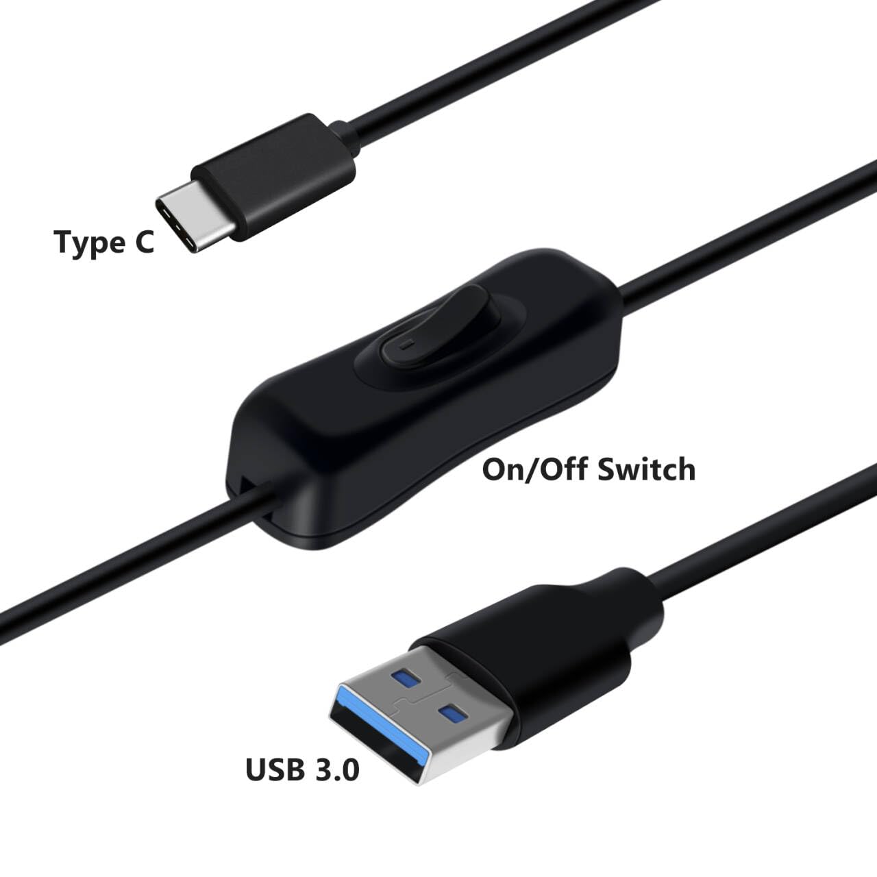 HuaLiSiJi USB C Cable with Switch USB 3.0 to Type C Charger Cable with On Off Switch Supports 5Gbps Data Transmit and Power Supply, for Laptops, PC