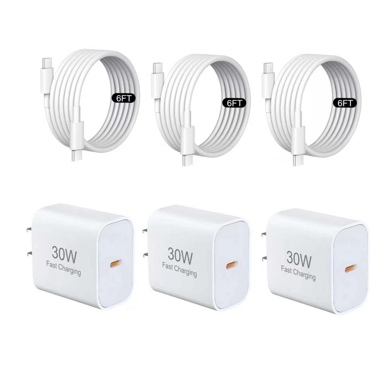 3-Pack 30W USB C Charger Fast Charging with 6FT USB C Cable,Type C Charger for iPhone 17/17 Pro/17 Pro Max/16/15/15 Pro Max, Fast Charger for iPhone