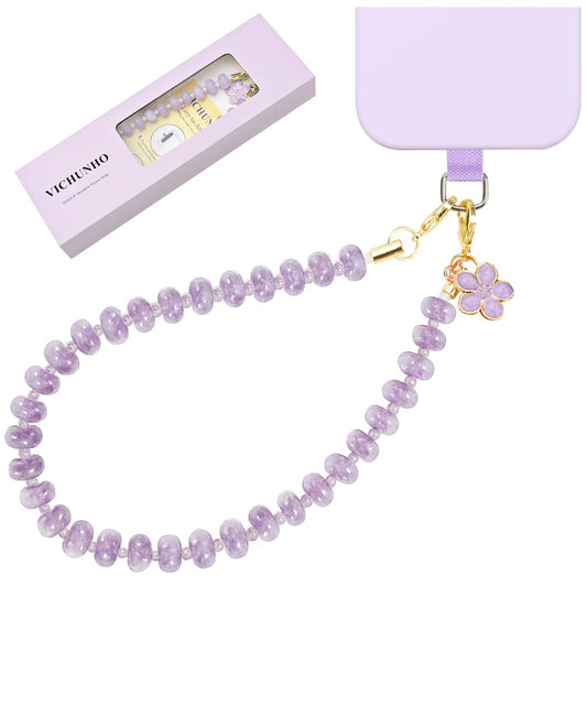 VICHUNHO Beaded Phone Wrist Strap, Cellphone Lanyard with Tether Tab, Cute Cell Phone Wristlet Bracelet for Women Girls