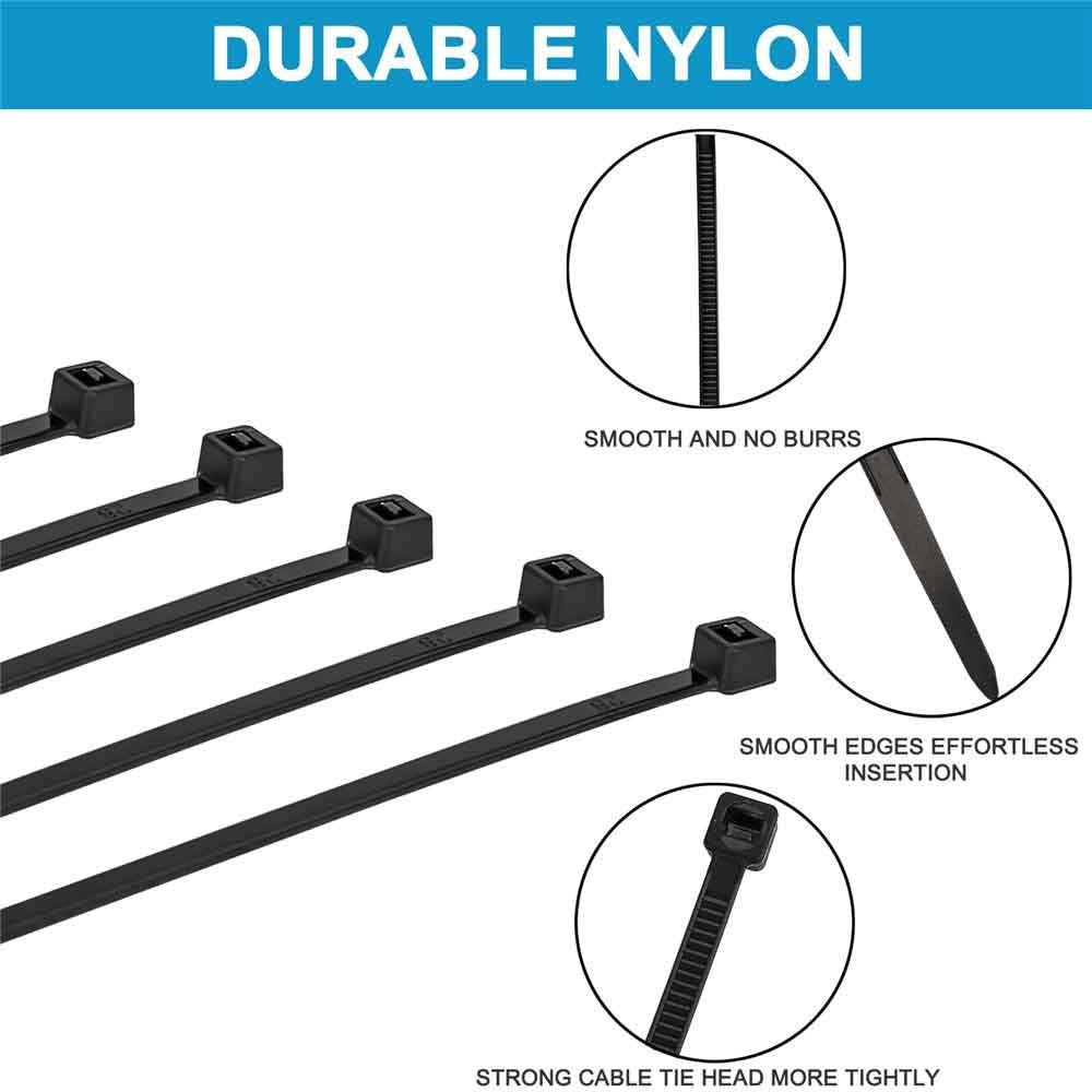 HMROPE 100pcs Cable Zip Ties Heavy Duty 12 Inch, Premium Plastic Wire Ties with 50 Pounds Tensile Strength, Self-Locking Black Nylon Zip Ties