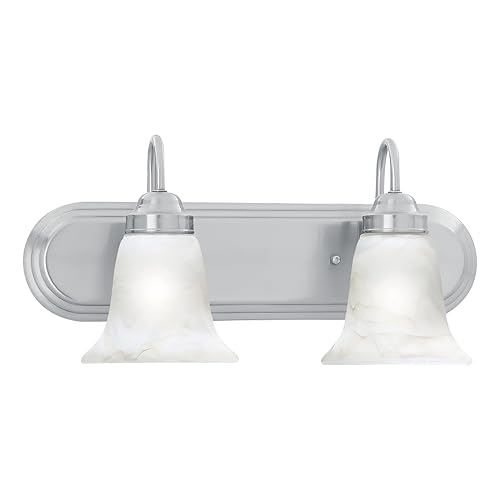 Elk Home Homestead Bathroom Vanity Light, 2-Light Traditional Fixture, Brushed Nickel with Alabaster Glass Shade, 18 Inch Wide