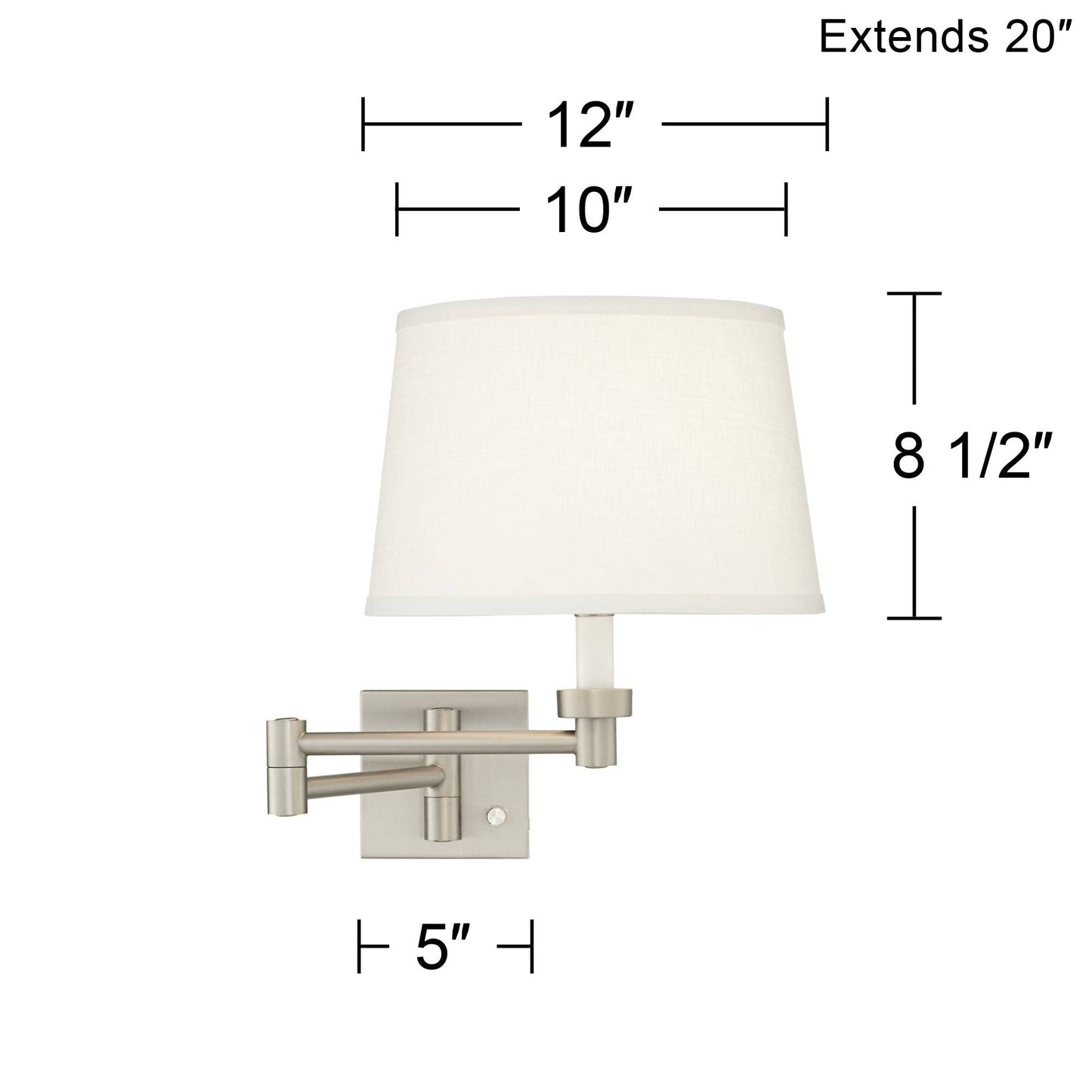 Possini Euro Design Modern Indoor Swing Arm Wall Lamp Brushed Nickel Plug-in Light Fixture Dimmable White Linen Tapered Drum Shade for Bedroom Bedside