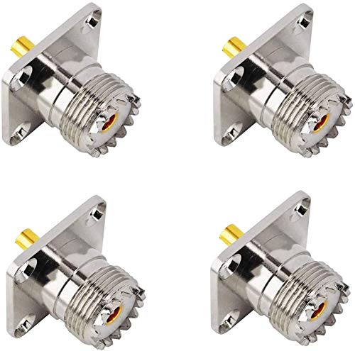 bnafes UHF Female SO239 4-Hole Panel Chassis Mount Flange Adapter Solder Cup RF Coaxial Coax Connector for PL259 Male Plug Pack of 4