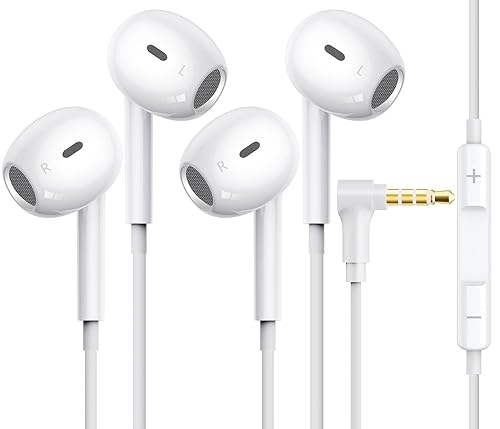 [2 Pack] for Apple Wired Earbuds, 3.5mm Headphones with Microphone 90 Degree Design Clear Call HiFi Stereo Volume Control Earphones for PC Laptop…