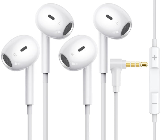 [2 Pack] for Apple Wired Earbuds, 3.5mm Headphones with Microphone 90 Degree Design Clear Call HiFi Stereo Volume Control Earphones for PC Laptop…