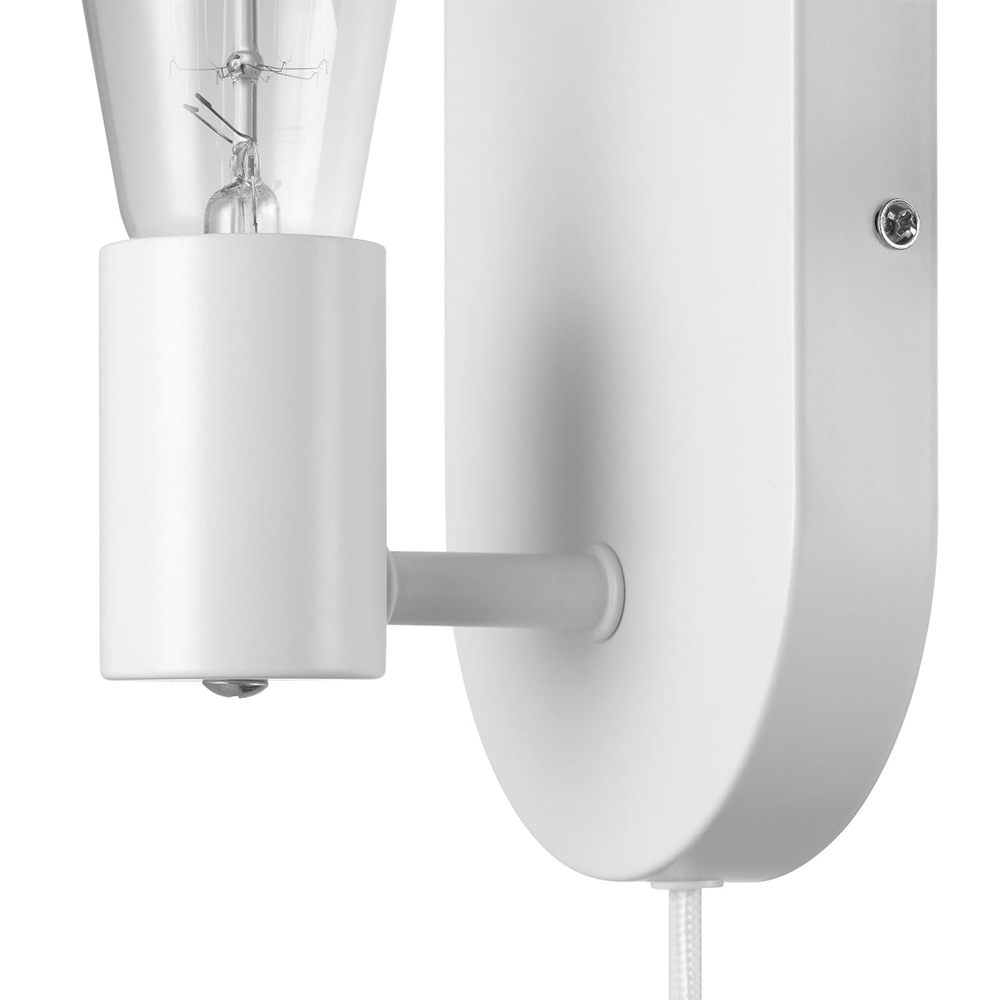 Globe Electric 65000134 1-Light Plug-in or Hardwire Wall Sconce, Matte White, 6ft White Fabric Covered Cord, Inline On/Off Rocker Switch, Bedroom