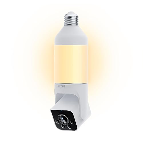 WYZE Bulb Cam Security Camera, 2K HD Outdoor Light Bulb Camera, Color Night Vision, Dimmable LED Bulb, Motion Detection, Siren Alarm, Works