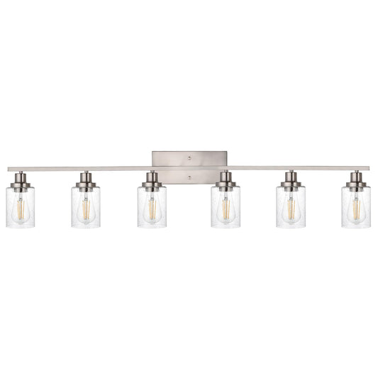 WINSHEN 6-Lights Bathroom Vanity Light Fixtures with Seeded Glass Lampshades, 45.3-Inches Length Modern Brushed Nickel Wall Light Fixture for Kitchen