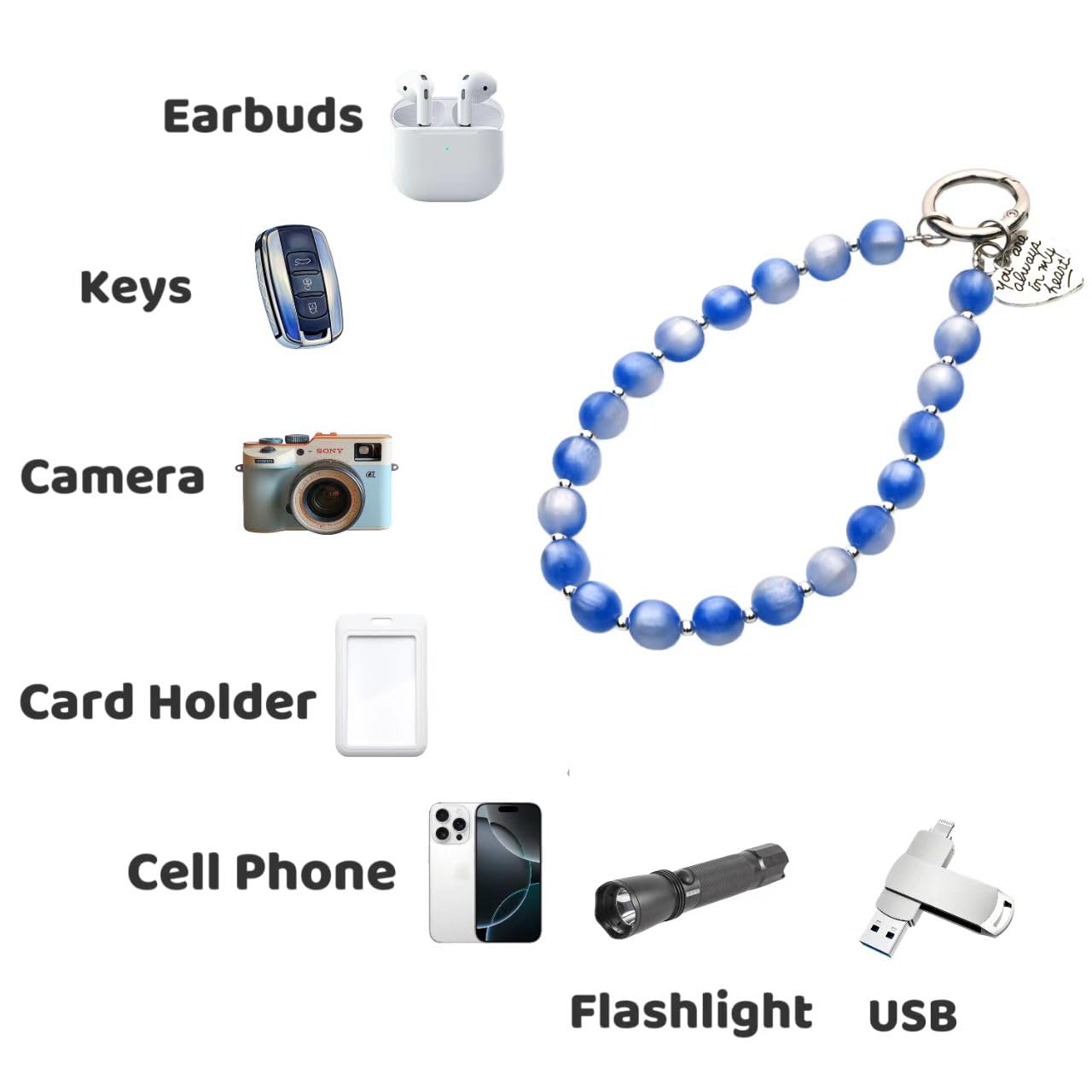 NUANJUYU Vibrant Beaded Phone Lanyard | Handmade Strap for Phone, Keys, Purse, Bag | Anti-Drop Safety Gift (Ocean Blue)