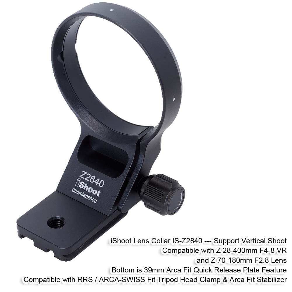 iShoot Tripod Mount Ring Lens Collar Compatible with Nikon Nikkor Z 70-180mm F2.8 & Z 28-400mm F4-8 VR, Support Vertical Shoot, Quick Release Plate