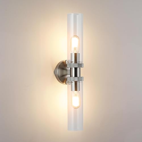 ECOBRT 2 Light Bathroom Vanity Light Brushed Nickel, Bathroom Light Fixtures Side Mirror, Vintage Wall Lamp for Bedroom, Modern Bedroom Vanity