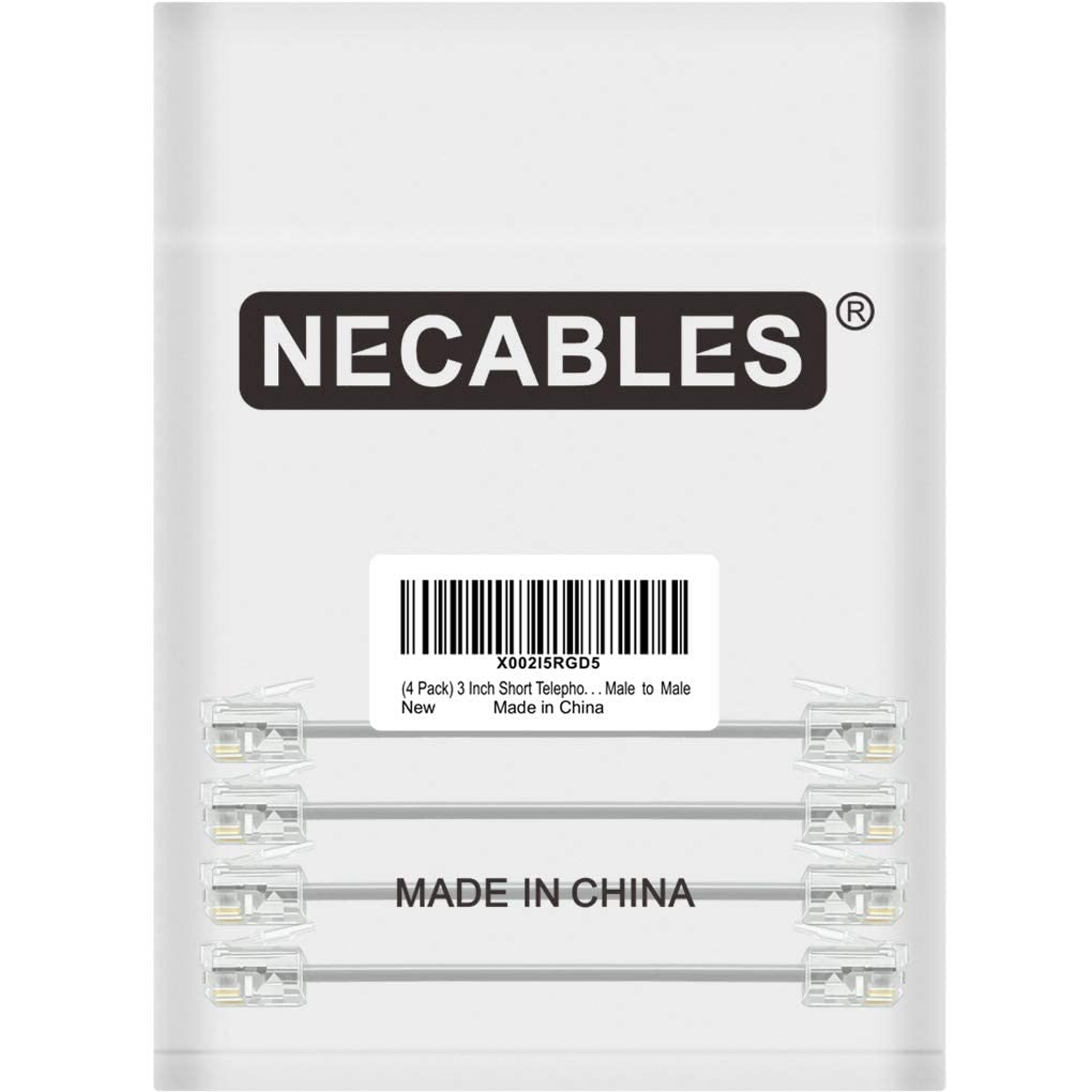 NECABLES 4Pack 3 Inch Short Telephone Cord Phone Cable Wall Phone Cord for Landline RJ11 6P4C Male to Male