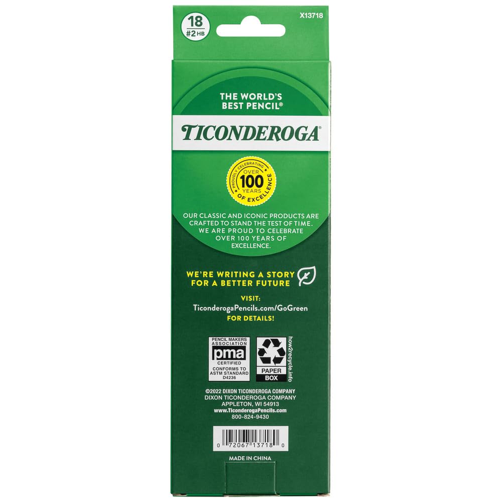Ticonderoga Wooden Pencils, Pre-Sharpened, 2 HB Soft, Pastel Colors, 18 Count