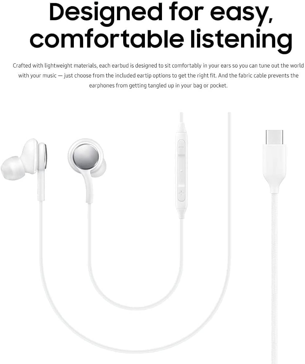 UrbanX 2020 Headphones for Samsung Galaxy S10 S10e Plus with Type C Connector | Designed by AKG with Microphone and Volume Buttons (AKG White)