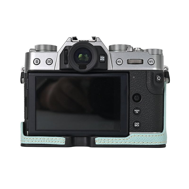 X-T30 Case, BMAOLLONGB Handmade PU Leather Half Camera Case Bag Cover Bottom Opening Version for Fujifilm X-T30 XT30 with Hand Strap (Blue)
