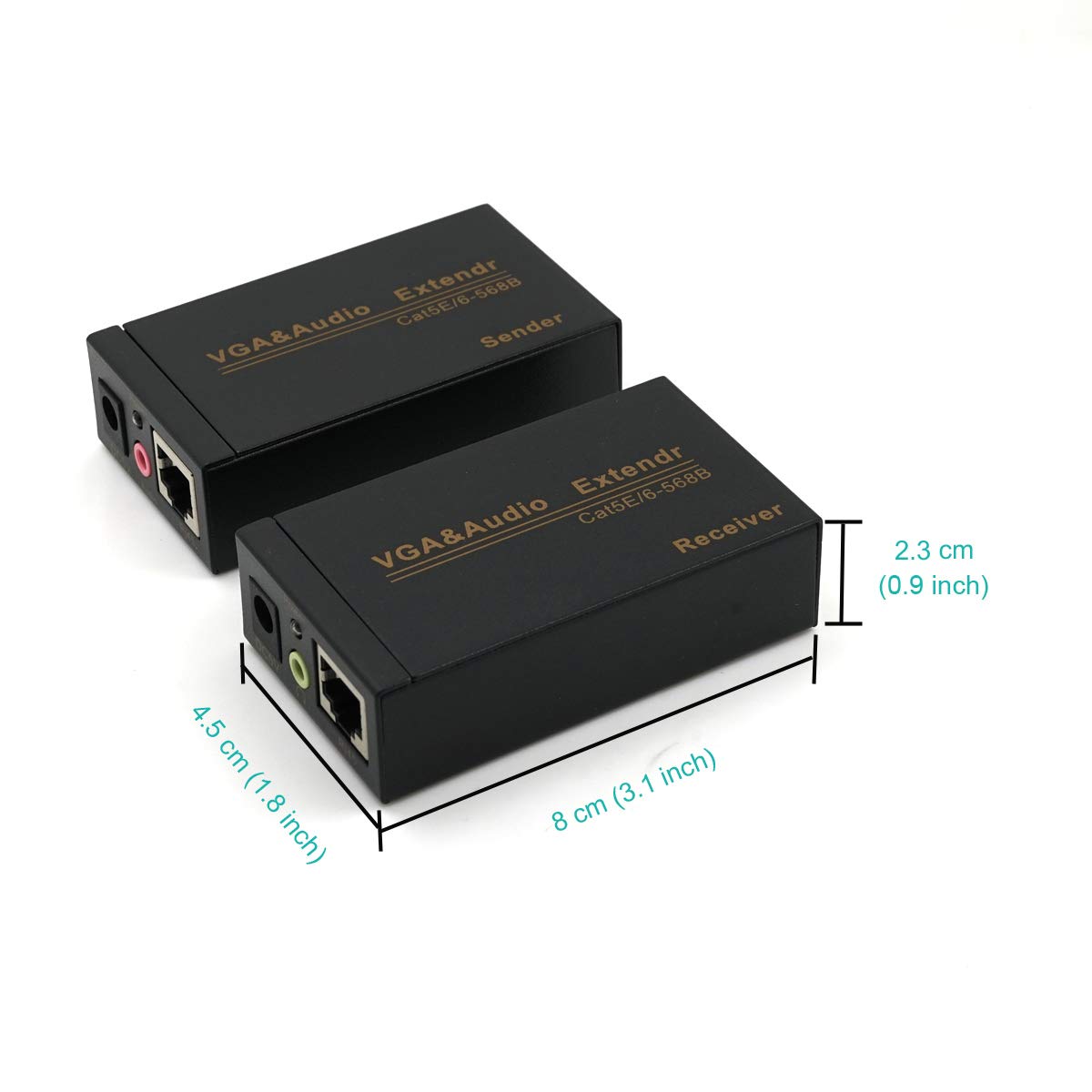 VKBAND VGA Extender Over Cat6 up to 328ft / 100M VGA Extension Adapter Over RJ45 Ethernet Cable (1 Transmitter + 1 Receiver)